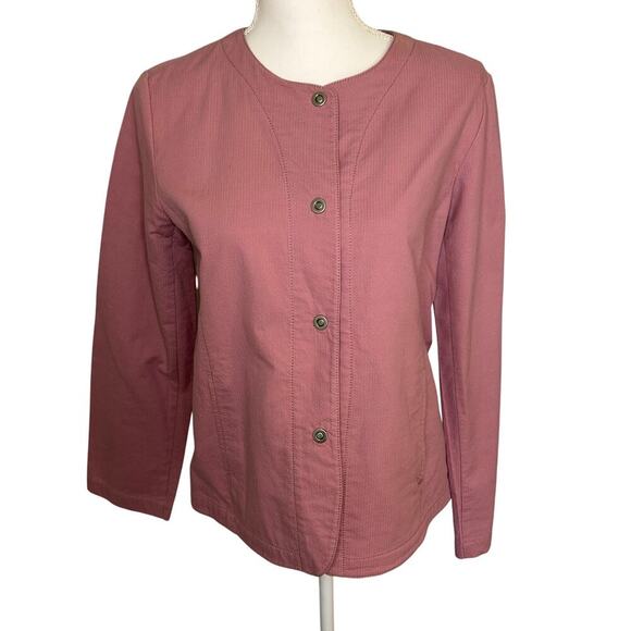 Eileen Fisher pink snap front cotton long sleeve crew neck jacket size S - Picture 1 of 7